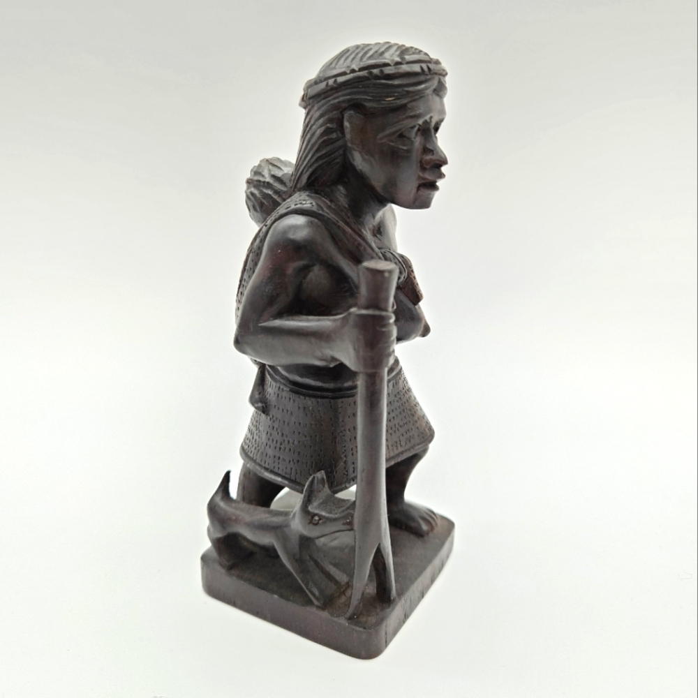 HANDMADE | hand carved wood wooden tribal woman baby dog sculpture statue 5.5"
